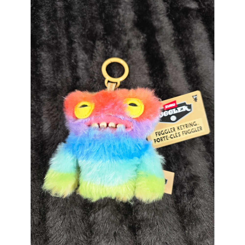 Fuggler Rainbow Wide-eyed Weirdo Plush Keychain Funny Ugly Monster Clip On NWT